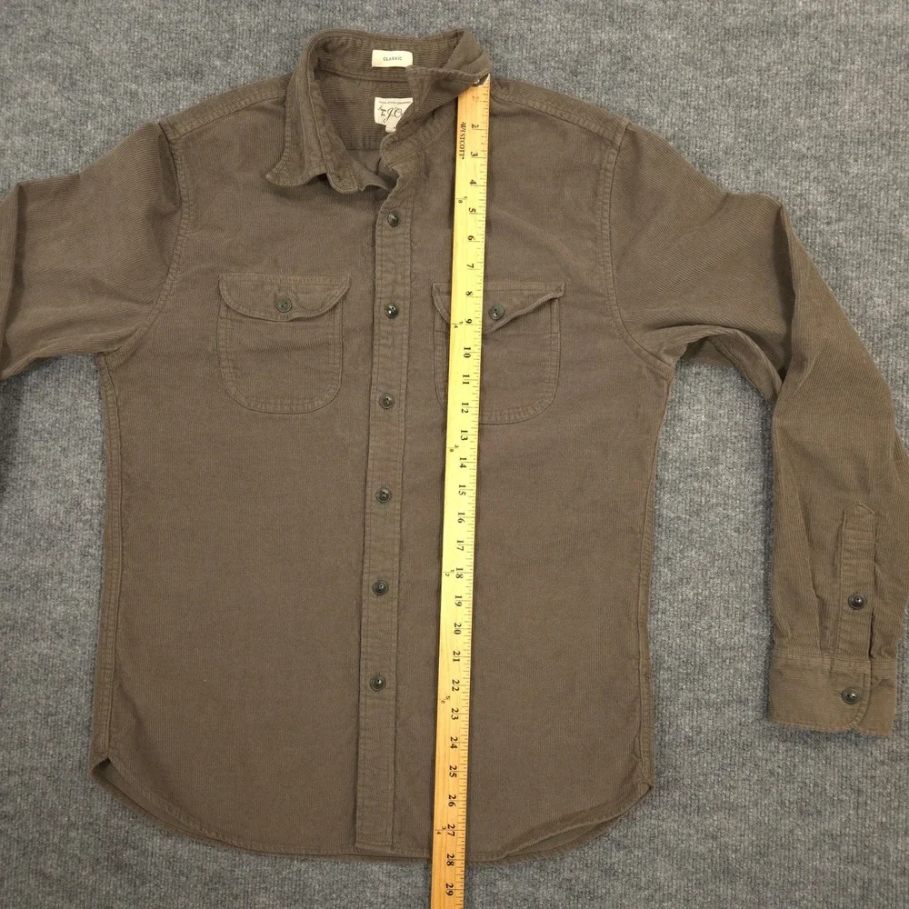 J Crew Corduroy Work Shirt‎ Mens Small Fatigue Brown Garment Dyed Classic Fit
